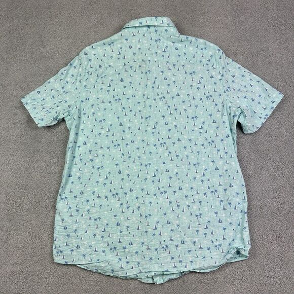 Southern Tide Shirt Mens Medium Seascape Print Linen Blend Hawaiian Resort Vaca - Picture 7 of 10